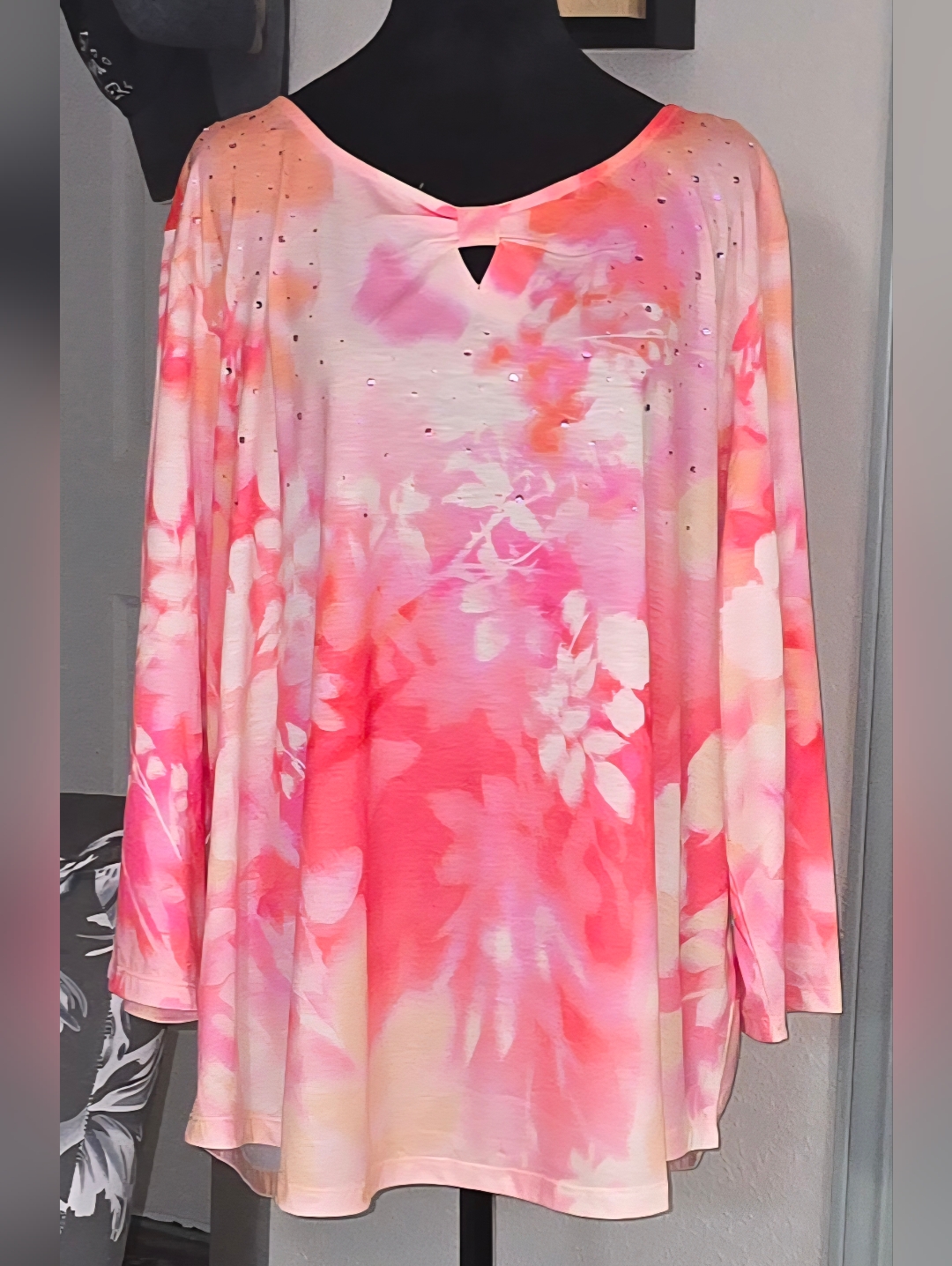 Allison Daley Coral Pink Floral Tie-Dye Blouse